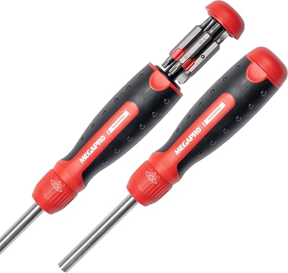 MEGAPRO Original Ratcheting Multi-Bit Screwdriver with 14 Hex Shaft | Phillips, Torx, Flat, Square | Trades Screwdriver