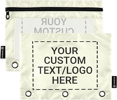 Personalized Binder Pouches Beige Custom Pencil Pouch for 3 Ring Binder 2 Pack Clear Pencil Bag with Zipper for Office School Supplies