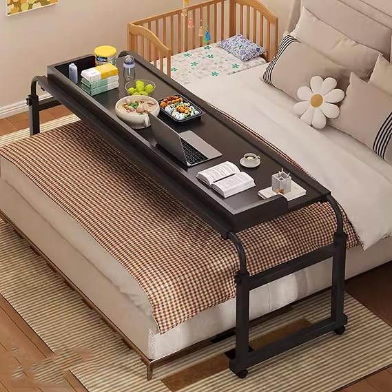 Overbed Table Laptop Table with Wheels, Adjustable Computer Workstation Stand Table, for Working Dining Reading Writing, Portable Reading Writing Desk
