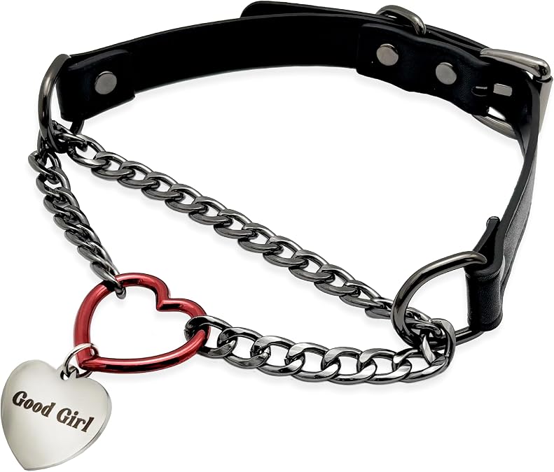 paloli Adjustable Vegan PU Leather Choker Necklace with Heart Ring and Cuban Chain, Heart Pendant Necklace for Women