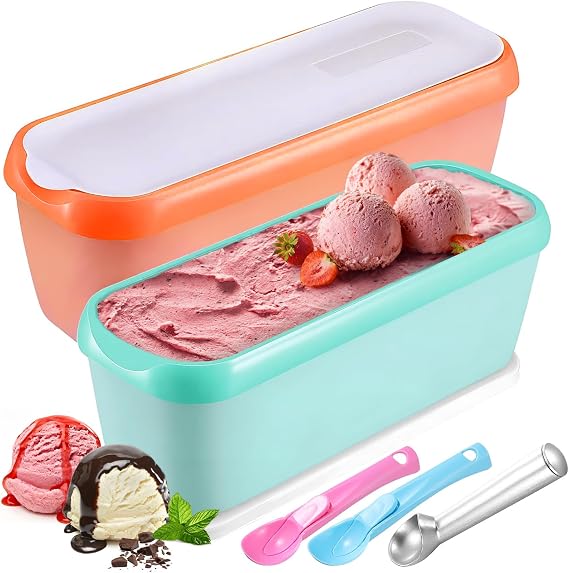 2 Pack Ice Cream Tubs, 1.5L Freezer Storage Tubs with Lids