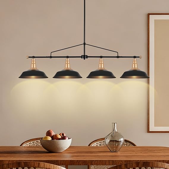 4-Light Linear Chandelier Black and Gold Kitchen Island Light Fixture