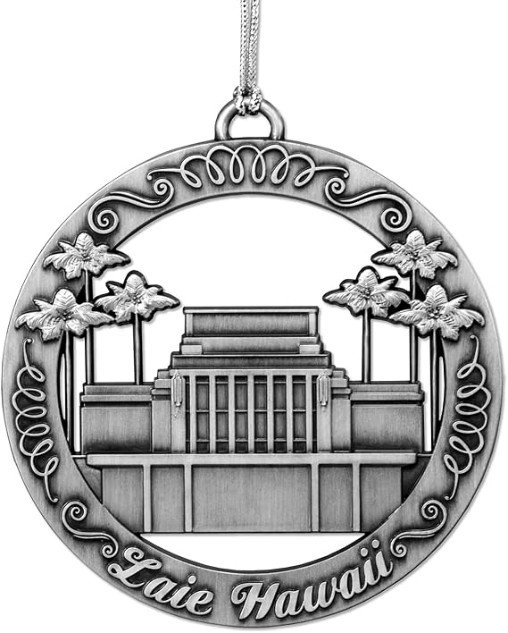 LDS Temple Ornament by Ringmasters | Antique Silver-Finish Hanging Ornament | LDS Missionary Ornament Exchange Ideas, (Laie Hawaii)