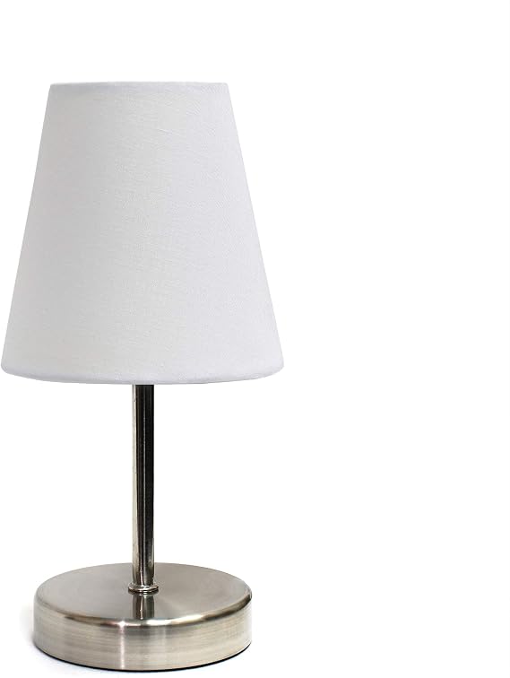 Simple Designs LT2013-WHT Mini Basic Sand Nickel Table Lamp with Fabric Shade, White