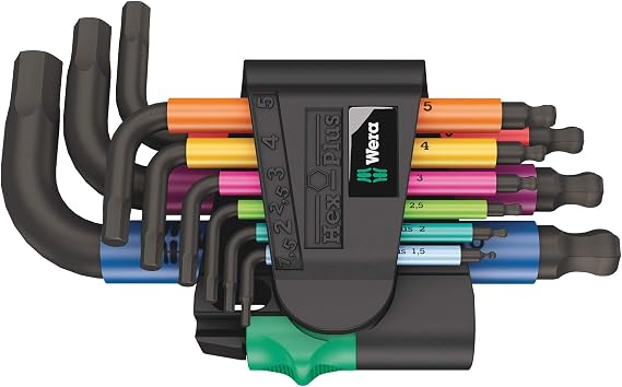 Wera 05133164001 950/9 Hex-Plus Multicolour 2 L Key Set, Metric, BlackLaser, 9 Pieces