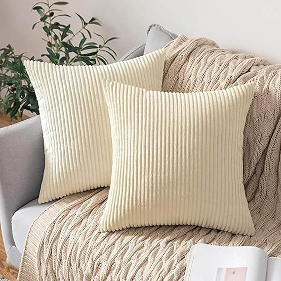 18x18 Spring Pillow Covers Pack of 2, Soft Corduroy Boho Striped Throw Pillow Covers,Cushion Case,Sofa Pillow Covers for Farmhouse Living Room Cushion Home Decor