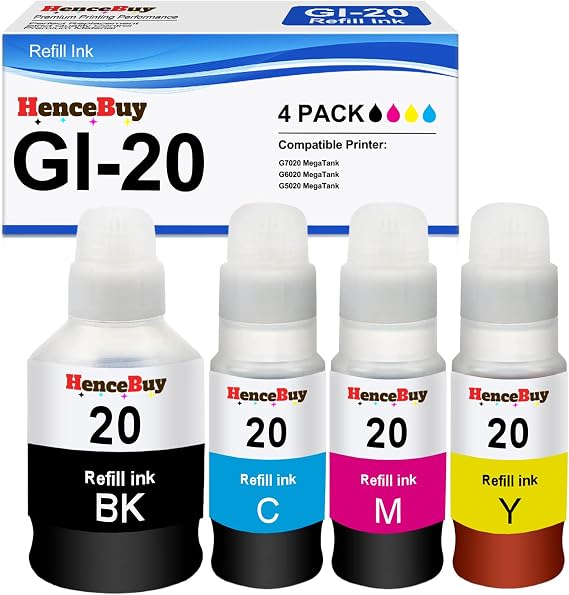 GI-20 Ink Refill Bottle Kit Replacement for Canon GI20 Ink | Canon GI 20 Ink Refill Bottles Set Compatible for Canon G6020 G7020 G5020 MegaTank Printers,Black -170mL / Color-70mL