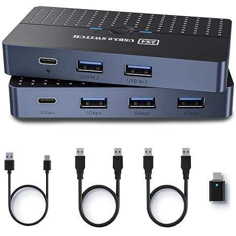 USB 3.0 Switch 2 in 4 Out USB Switcher 2 Computers Sharing Keyboard Mouse