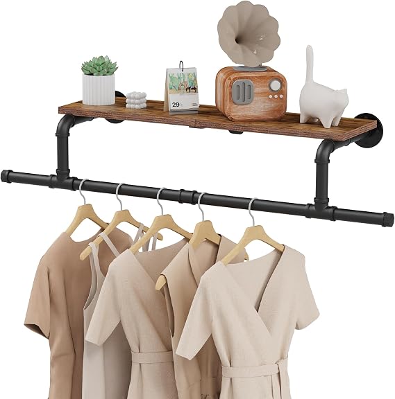 Wall Mounted Clothes Rail, Industrial Clothing Rack, 95x26x15cm
