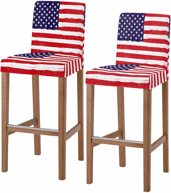 American Flag Bar Stool Chair Covers Set of 2 with Back,Stretch Barstool Slipcovers,Retro Rustic Stars And Stripes US Flag Pub Counter Height/Swivel/Cafe/Dining Room Chairs Seat Furniture Cover