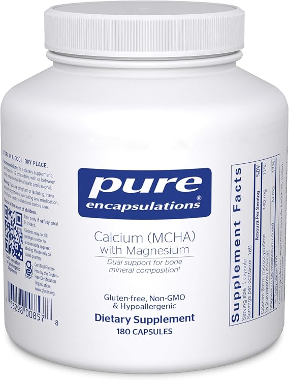 Pure Encapsulations Calcium MCHA with Magnesium, 180 Capsules | Hypoallergenic Dietary Supplement for Bone Support*, Support Bone Health, Cardiovascular Health