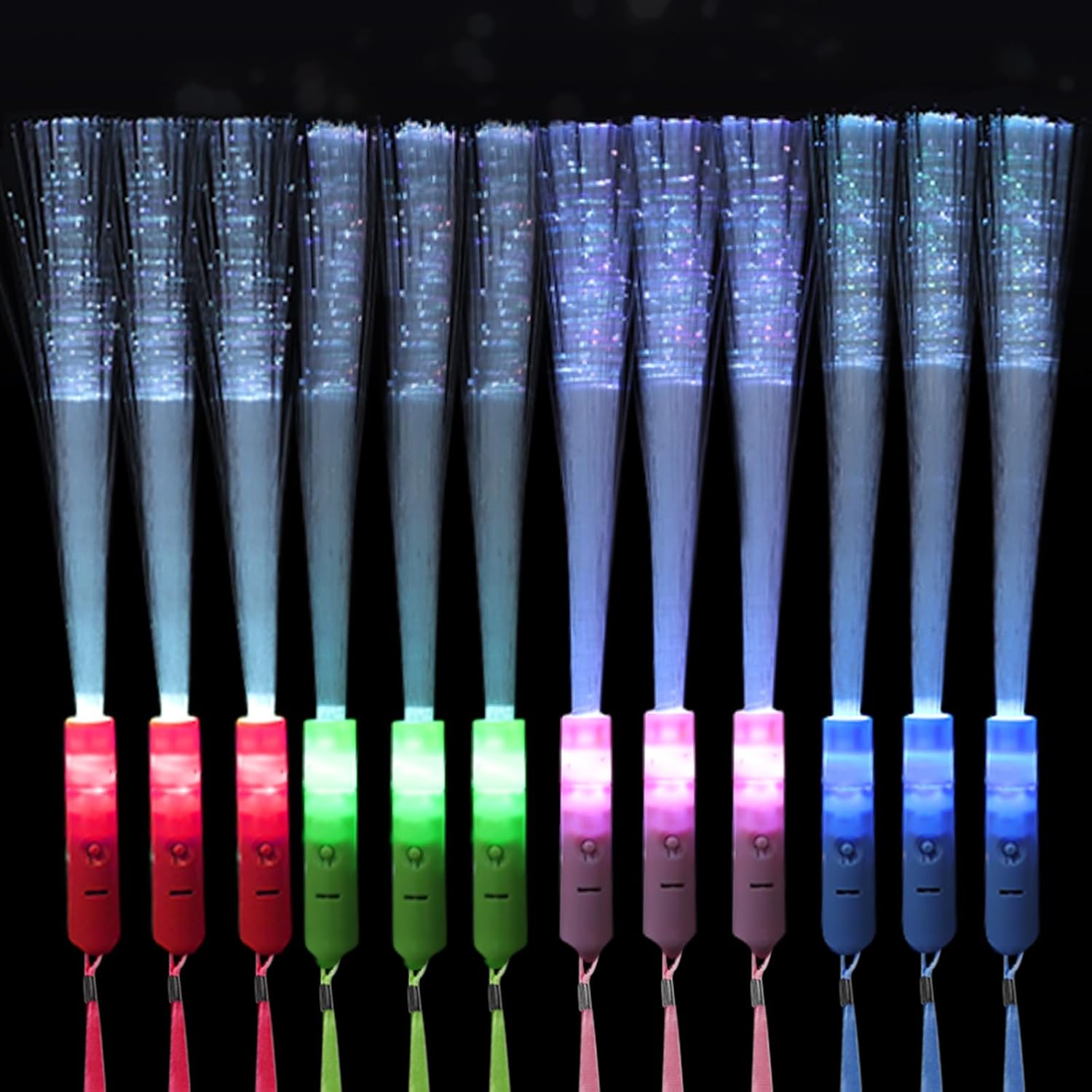 12Pcs Fiber Optic Wands 3 Modes Flashing Colorful Light Up LED Glow Wands Sticks for Concerts Birthday Party Favors 12pcs