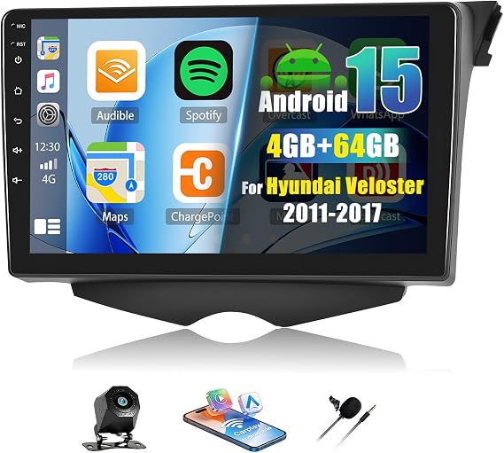 SIXTOP 4G+64G Android Car Stereo Radio for Hyundai Veloster 2011-2017 Wireless Carplay Android Auto 9 Inch Touchscreen GPS Bluetooth 5.0 Head Unit WiFi 6 FM/RDS EQ SWC AHD Backup Camera