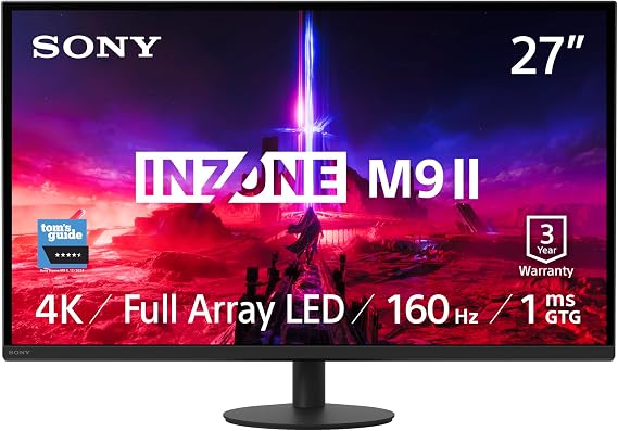 Sony INZONE M9II 27" 4K Ultra HD PC Gaming Monitor: 2160p Resolution - 160Hz Refresh Rate - 1ms GTG - DCI-P3 95% Spectrum - Full Array LED - G-Sync - Adaptive Sync - VRR, Black