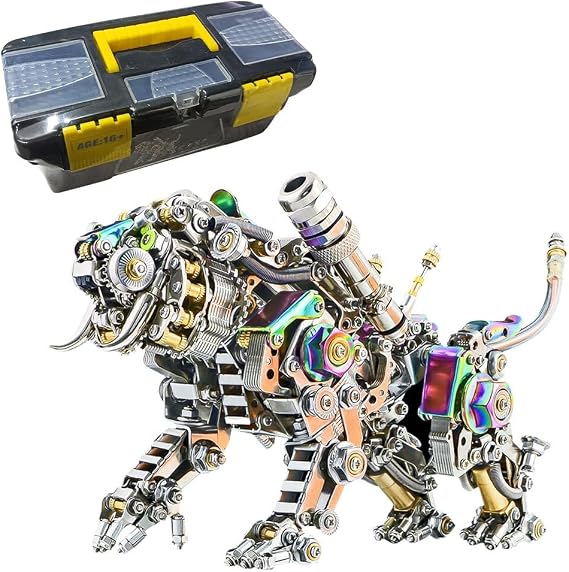 3D Metal Puzzle Metal Bengal Tiger Kit, 700+PCS Mechanical Steampunk Model, Home Decor Crafts DIY Assembly Toys for Teens & Adult - Colorful Version