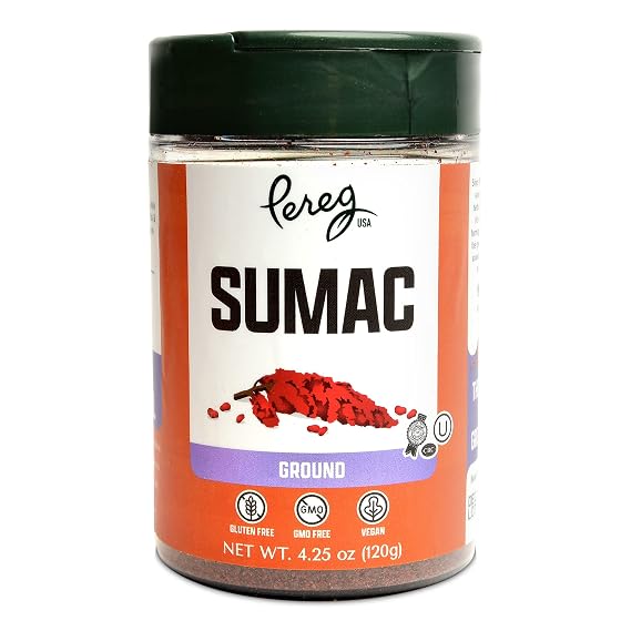 Pereg Ground Sumac Spice Seasoning (4.25 Oz) - Traditional Middle Eastern Spice Blend - Fresh & Pure Sumac Spice Powder, Full of Flavor - All Natural Ingredients - Non-GMO & Non-Irradiated