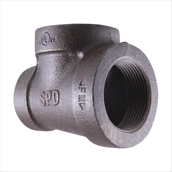 Supply Giant CU374H 2" x 1" x 1-1/2" Cast Iron Threaded Reducing Tee for Industrial Piping or DIY Projects with Black Finish