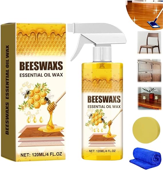 Natural Beeswax Spray, Beeswaxs Essential Oil Wax, Multi-Purpose Furniture Beeswax Wood Polish, Wood Cleaner Repairing and Care Spray, Restores Shine & Removes Scratches (1)