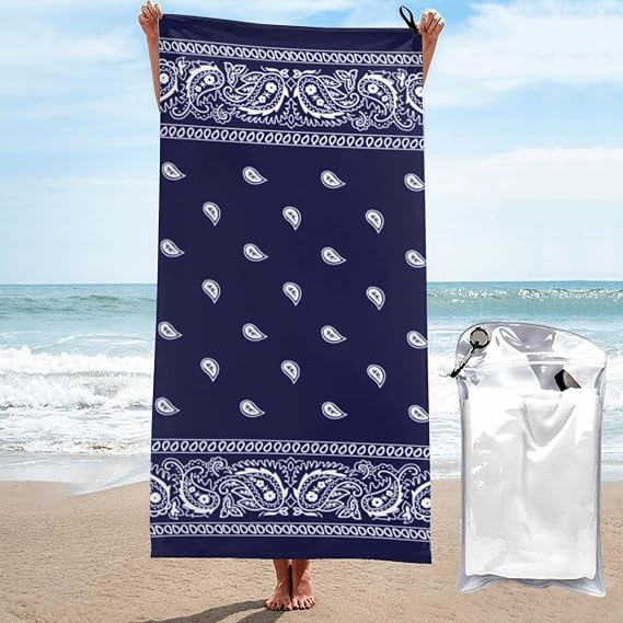 Bandana True Blue Microfiber Beach Towel Extra Large 31.5"X63"-Quick Dry Lightweight Towel, Compact Fast Drying Towel for Travel, Swimming Pool