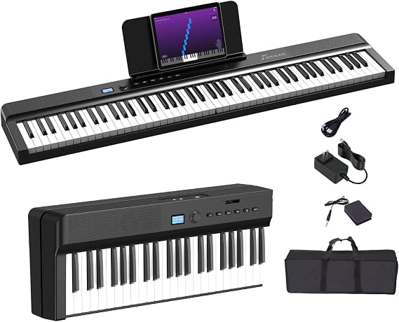 Upgraded Folding Piano Keyboard, 88 Key Full Size Semi Weighted Keyboard Support MIDI and Bluetooth, Portable Foldable Keyboard Piano with Sustain Pedal and Piano Bag, Best Gift for Beginner