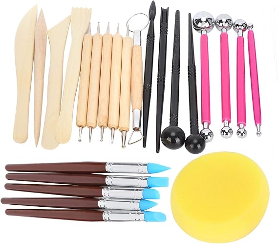 Pottery Sponge Clay Tools, Clay Pottery Modeling Set 24 pcs Cake Rubber Pen for Handicraft Carvings for Clay Sculptures