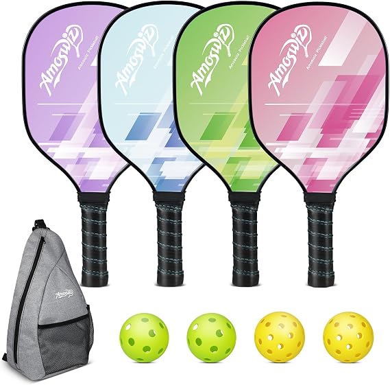 Pickleball Paddle Set of 4 with Balls, Wood | Includes 4 Wooden Paddles and 4 Pickleballs, Complete Starter Kit for Men, Women, Beginners and Family Games