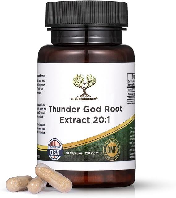Thunder God Vine Root 20:1 Supplement Tripterygium Wilfordii Herbal Supplement 200mg Capsules with Lei Gong Teng Extract Thunder God Vine Extract with Triptolide 90 Capsules