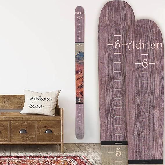 Headwaters Studio Personalized Ski Growth Chart - Wooden Growth Chart for Kids Room & Home Decor, Ski-Themed Wall Decor, Personalized Wooden Ski Ruler Gray Mountain - 58"" x 4.5""