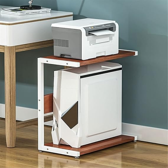 2 Tiers CPU Mobile Floor Stand Printer Stand, Under Desk Machine Rack Storage Shelf with Wheels, Computer Tower Mounting Bracket for Desktop PC,Red