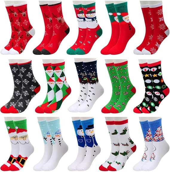 MarJunSep 15 Pairs Women's Christmas Socks Bulk Christmas Gifts Stocking Stuffers for Women Teens Adults Family Coworkers