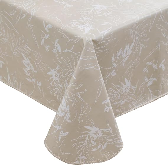 Heavy Duty Vinyl Tablecloth with Flannel Backing Waterproof Oil-Proof Plastic Table Cloth Stain-Resistant Wipeable Rectangle or Square Table Cover for Indoor and Outdoor (Beige Leaf,60x102 Inch)