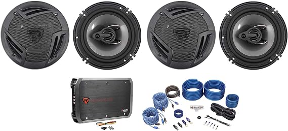 Rockville RV6.3A Bundle: (4) 6.5-in 3-Way 750W / 140W RMS Car Speakers, RXA-F1 1600W / 400W RMS 4-Channel Car Amplifier, RWK42 4 Gauge Amp Wiring Installation Kit, 6-Items