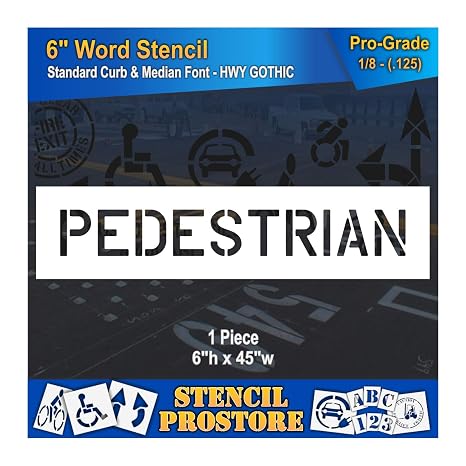 Curb and Median Stencils - 6 inch Pedestrian Stencil - 6" x 45" x 1/8'' (128 mil) - Pro-Grade