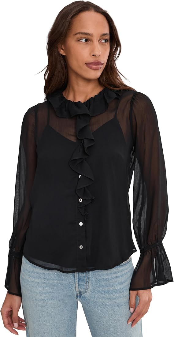 Liverpool Los Angeles Long Sleeve Ruffle Front Woven Shirt