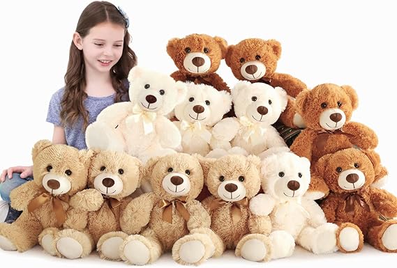 MaoGoLan 12 Pack Plush Teddy Bears Bulk for Mother's Day Valentines Gift, 14'' Soft Stuffed Bears for Baby Shower Decorations Wholesale Teddies for Gender Reveal Bear Party Favors
