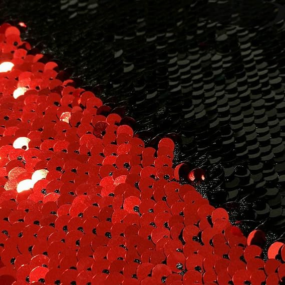 DUOBAO Fabric by The Yard Sequins Black Flip Mermaid Reversible Rainbow Color Changed Sequence DIY Fabrics for Sewing (92cm)