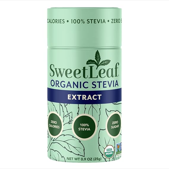SweetLeaf Organic Pure Stevia Powder Shaker Jar 0.9 Oz (1 Pack) - Zero Calorie Sweetener No Erythritol, Stevia Leaf Extract, Natural Sugar Substitute for Coffee & Baking, Sugar Free, Keto Friendly