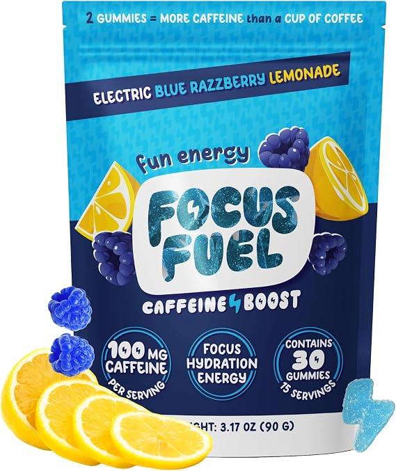 FocusFuel Energy Chews Blue Razzberry Lemonade (15 Servings) 100mg Caffeine + Alpha GPC + L-Theanine + B12, Magnesium Great Taste No Crash or Jitters | 100mg Caffeine, Alpha GPC, L-Theanine, B12, Magnesium, Great Taste, No Crash or Jitters