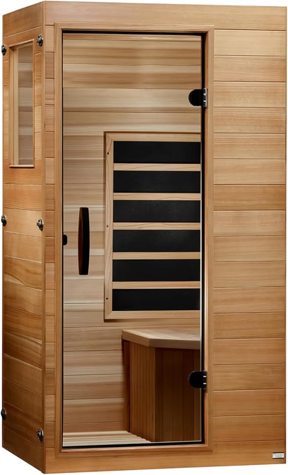 DYNAMIC SAUNAS Elite 1 Person Compact Ultra Low EMF FAR Infrared Sauna with Red Light Therapy & Bluetooth Speakers - Personal Indoor for Home & Gym
