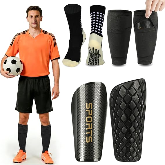 Soccer Shin Guards for Kids, Boys, Girls, Youth 3-16 Years Old & Adults, Women - Includes Optimized Pocketed Shin Guard Sleeves & Grip Socks Soccer