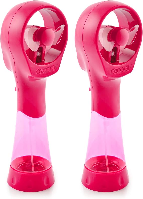 O2COOL Elite Handheld Misting Fan Battery Powered 2-Pack Raspberry