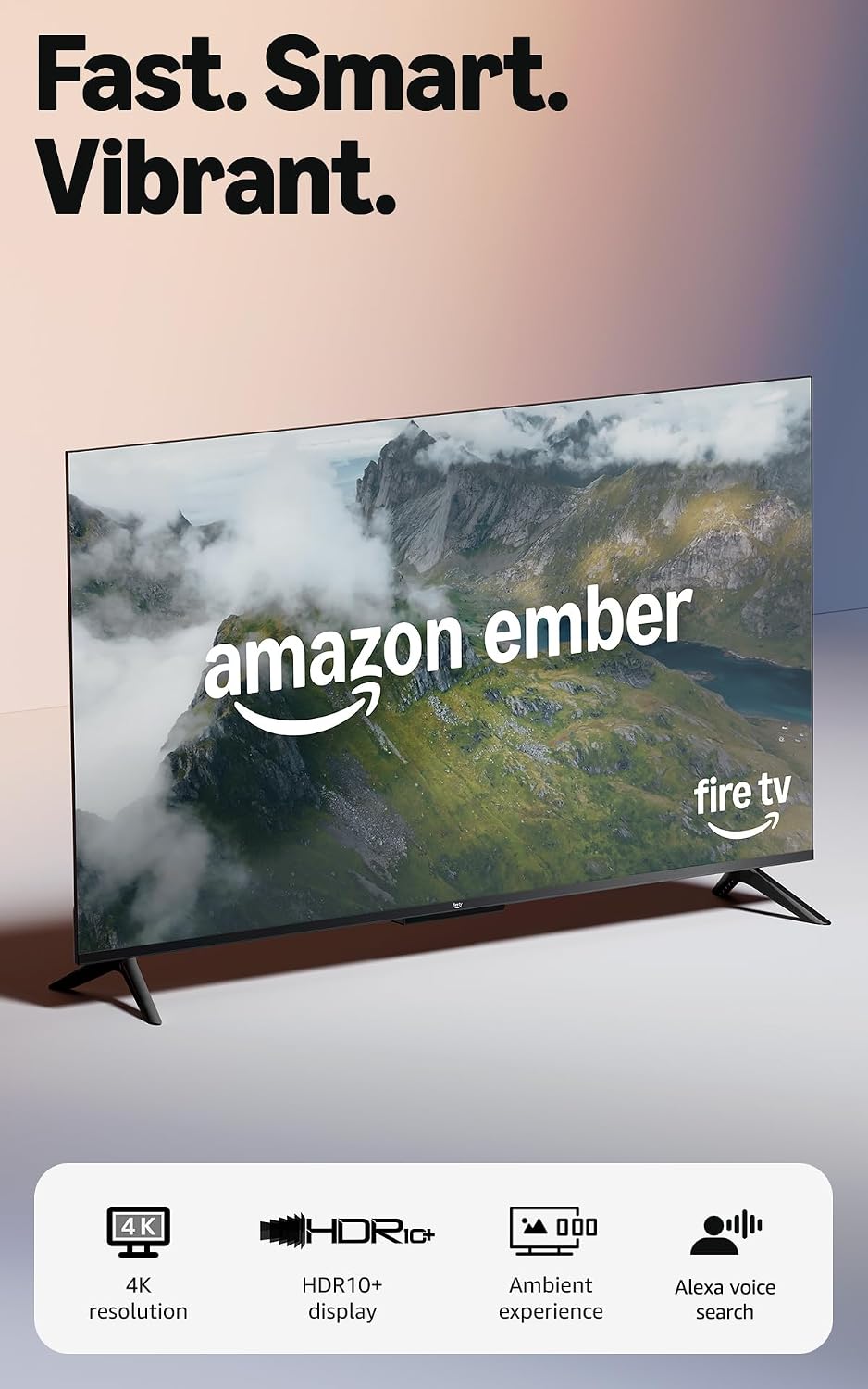 Amazon Ember 50" 4-Series with Fire TV (newest gen), 4K Ultra HD smart TV with Alexa Remote, HDR10+, fast processor, Dolby Audio, Ambient Experience, free and live TV
