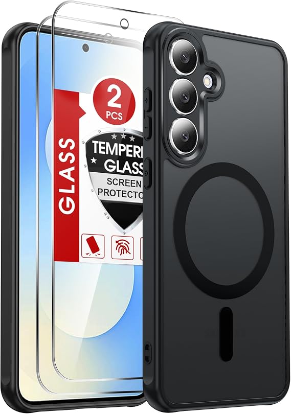 LeYi for Samsung Galaxy S25-FE Case: [Not fit S25 5G] [Mag-Safe Fit] with Screen Protector, Frosted Translucent Soft-Touch Skin