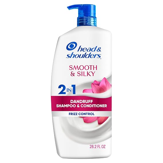 Head & Shoulders Anti-Dandruff Shampoo and Conditioner for Women | Smooth & Silky 2-in-1 | 1% Pyrithione Zinc, 24-Hour Frizz Control, Soothes Dry & Itchy Scalp, Healthy, Shiny & Smooth, 28.2 Fl Oz