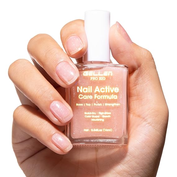 GELLEN Active Glow Nail Polish, 6-In-One-Step Nail Strengthener Air Dry | Strength-Boost Complex Squalane Pro-Vit B5 Calcium Care for Nourished, Healthier Nails, Ultra-Glowy Milky Shine Finish