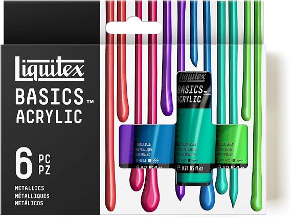 Liquitex BASICS Acrylic Paint Set, 6 x 22ml (0.74-oz) Tube, Metallics