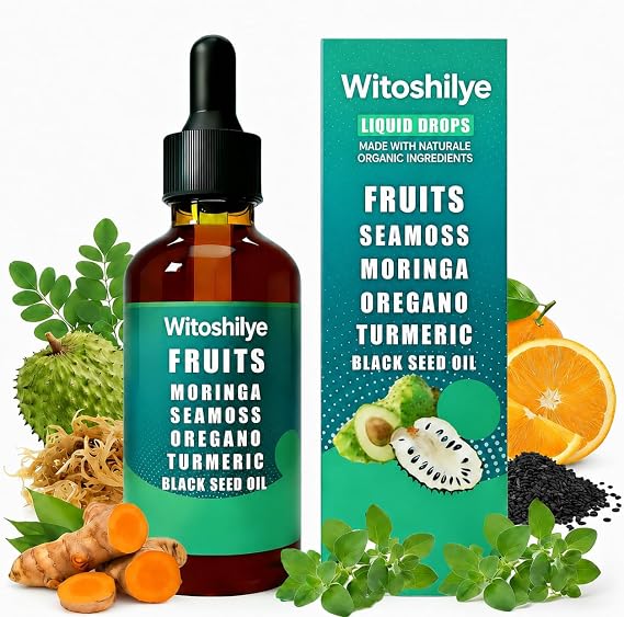 Bitters Liquid Drops, with Sea Moss, Moringa, Turmeric, Black Seed Oil, Oregano, Ashwagandha, Herbal Extracts for Overall Health-Enhancing, 60ml