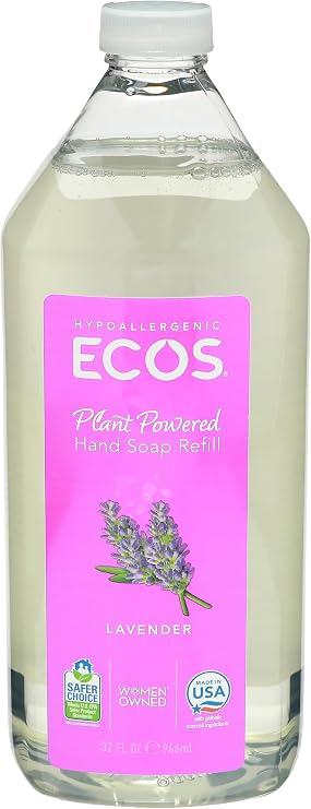 ECOS Hypoallergenic Hand Soap Lemongrass 32oz Bottle by Earth Friendly Products, Lavender, 32 Fl Oz (67670)