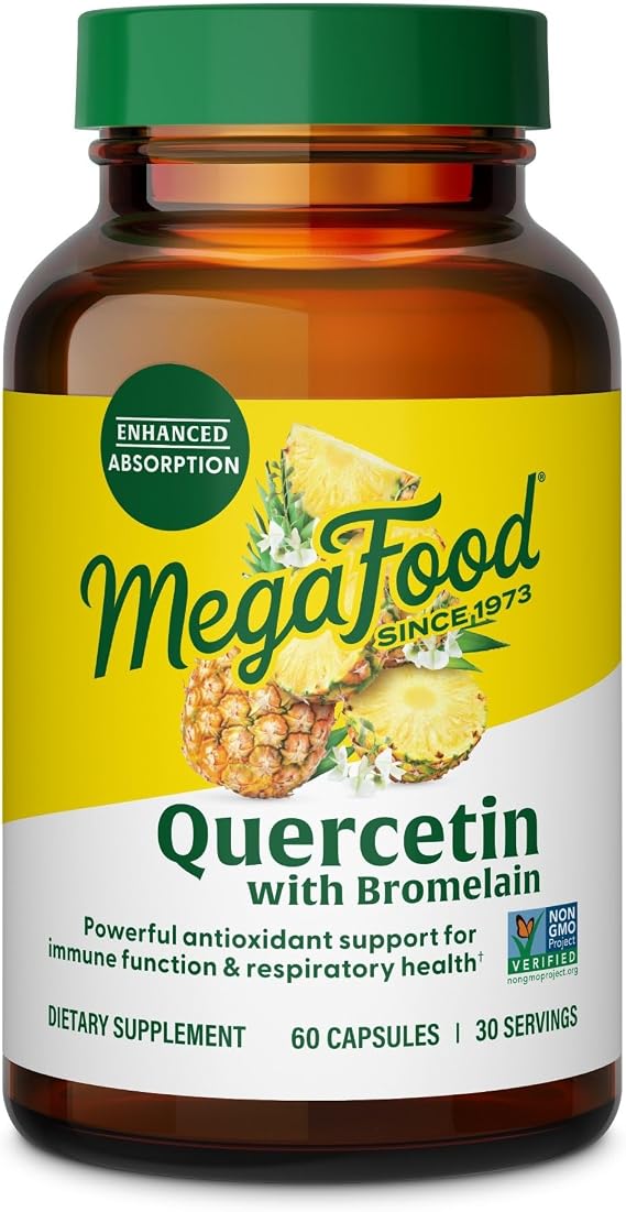 MegaFood Quercetin with Bromelain, Antioxidant Support, Vegan, 60 Capsules | Quercetin 500mg Capsules, Respiratory and Seasonal Immune Support Supplement, Enhanced Absorption, Non-GMO, 30 Servings