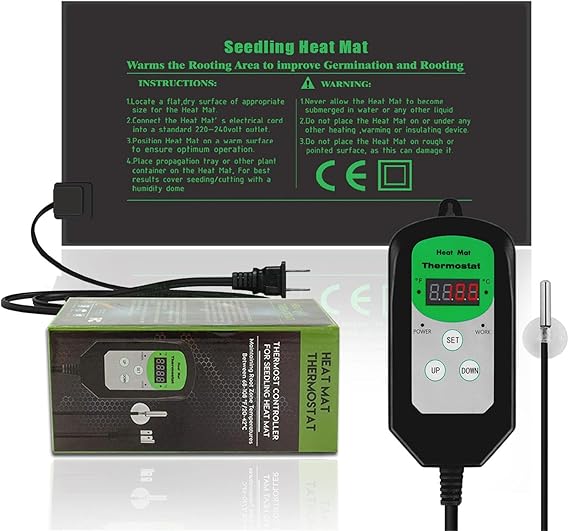 Seedling Heat Mat with Thermostat 40-108 Degrees Fahrenheit Warming Pad, Warm Hydroponic Heating Pad with Controller for Germination, 10" x 20.75" UL & MET-Certified